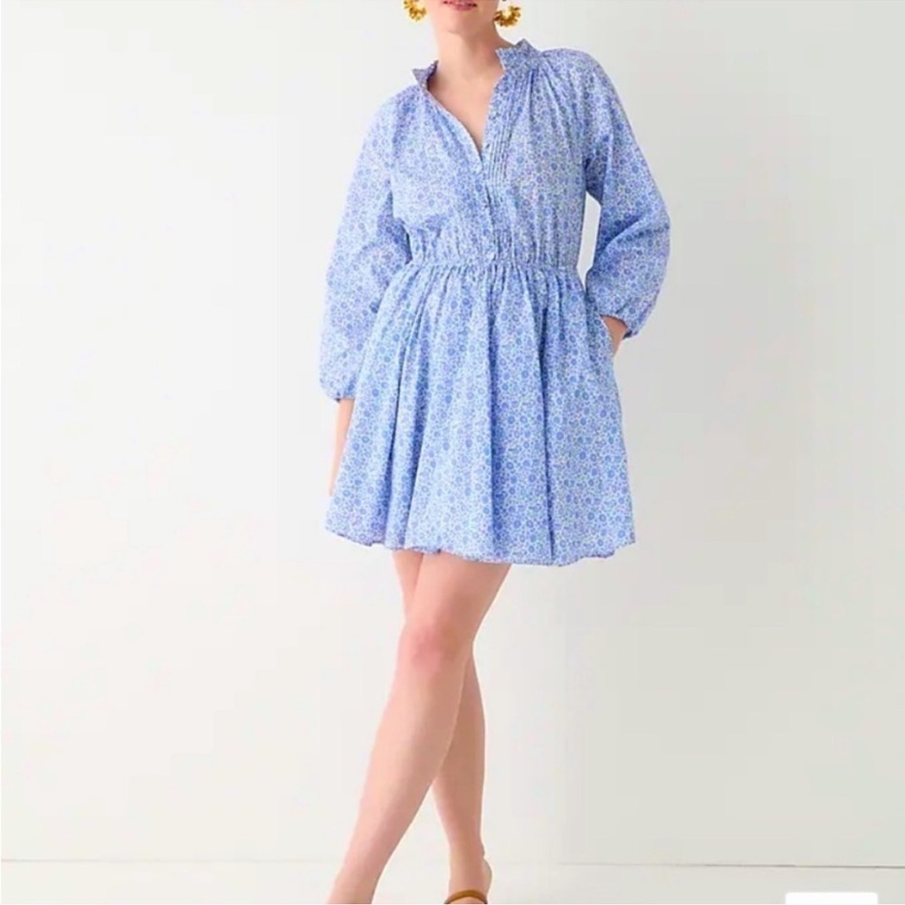 J. Crew Blue Floral Long Sleeve Dress